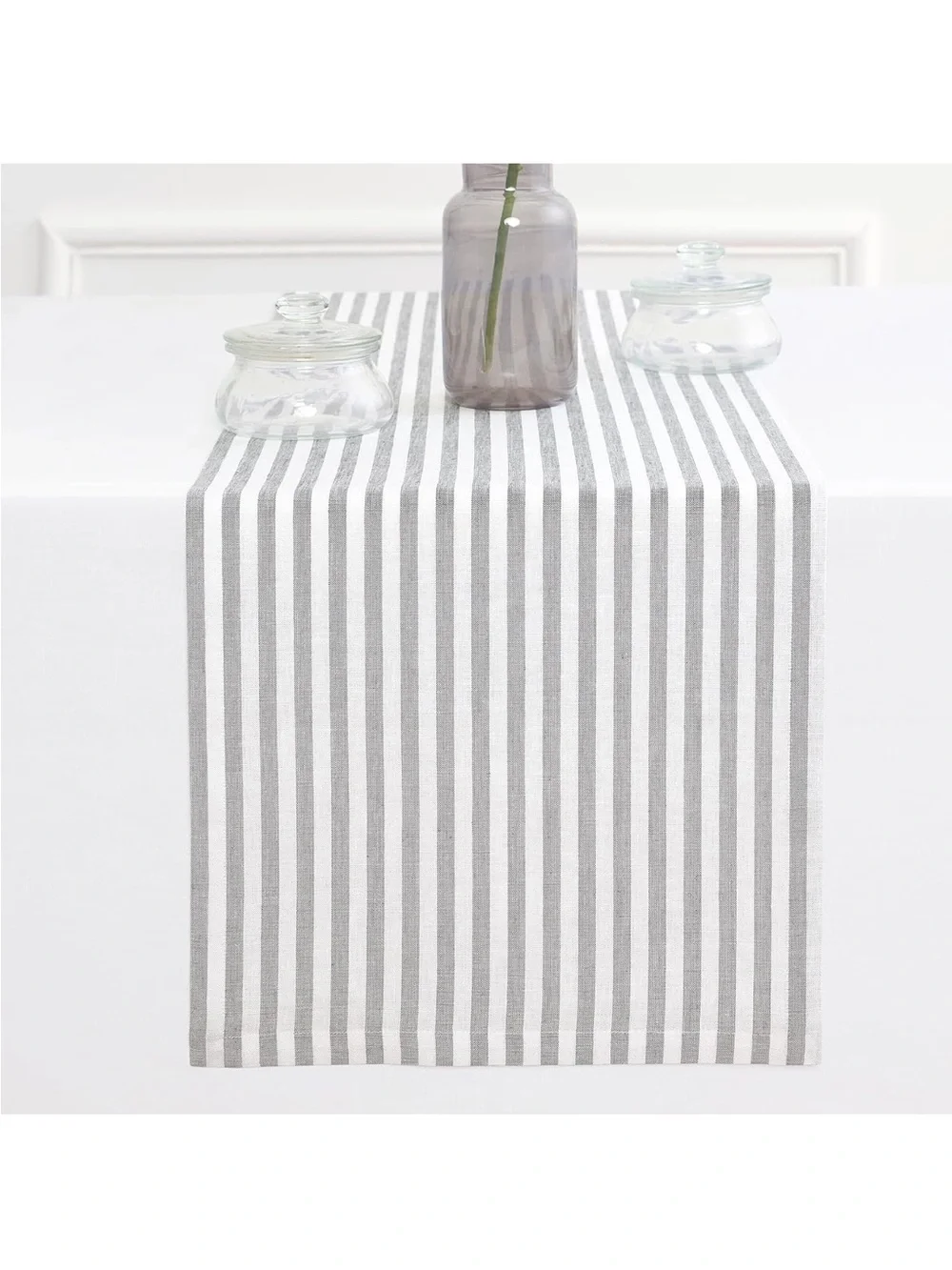 Solino Home Table Runner 72 Inches Long - Amalfi Stripe, 100% Pure Linen Grey